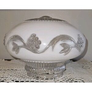 Antique 1920's White & Clear Glass Art Deco Ceiling Acorn Globe Pendent Shade